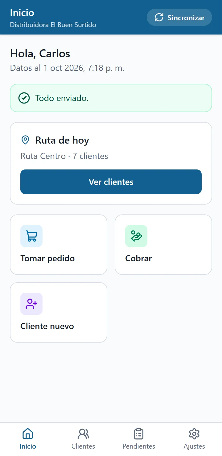 App de campo en el teléfono con la ruta del día